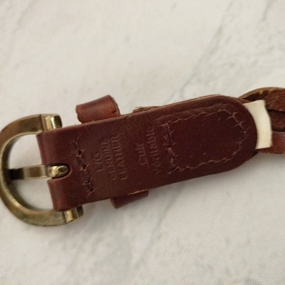 Braided Brown Leather Belt with Gold Buckle Sz S/M Skinny Adjustable - Picture 6 of 11